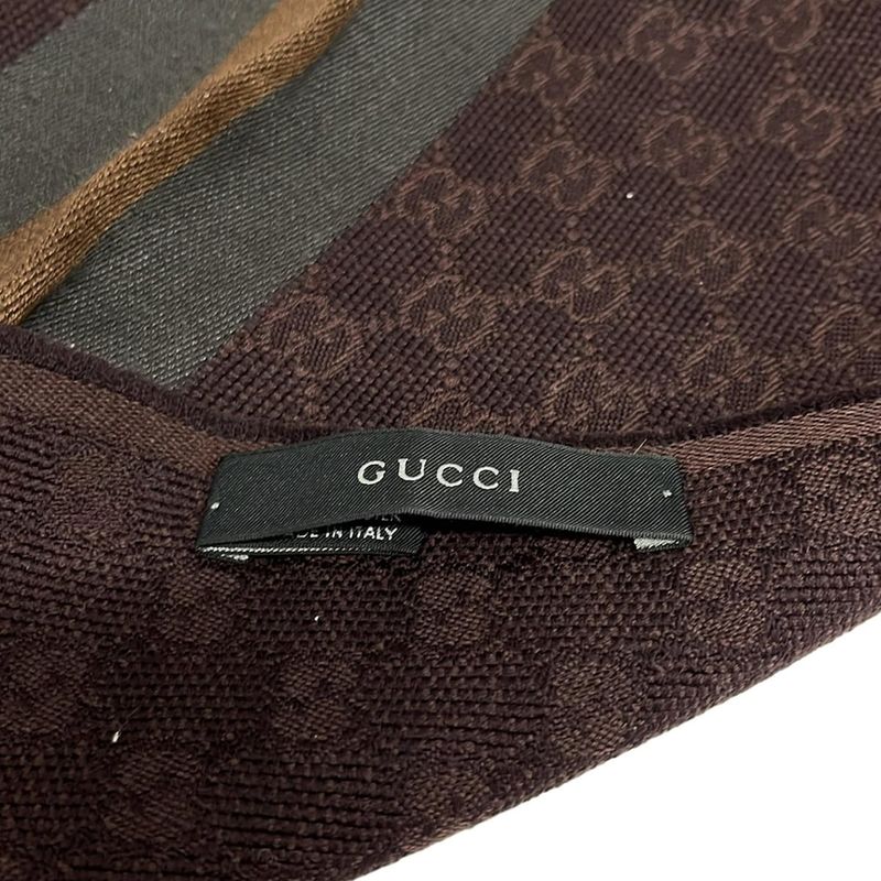 Gucci Scarf - Bordeaux Gray and Brown GG Pattern Wool Silk