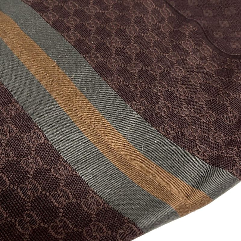 Gucci Scarf - Bordeaux Gray and Brown GG Pattern Wool Silk