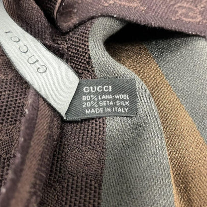 Gucci Scarf - Bordeaux Gray and Brown GG Pattern Wool Silk