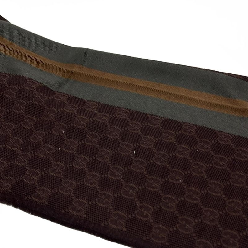 Gucci Scarf - Bordeaux Gray and Brown GG Pattern Wool Silk