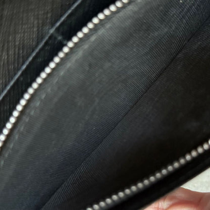 Prada Triangle Logo Long Wallet Saffiano Leather Black Triangle Logo Plate