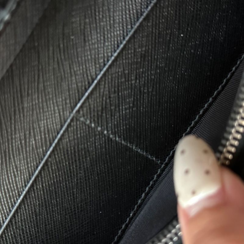 Prada Triangle Logo Long Wallet Saffiano Leather Black Triangle Logo Plate