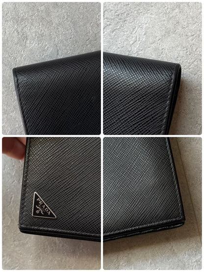 Prada Triangle Logo Long Wallet Saffiano Leather Black Triangle Logo Plate