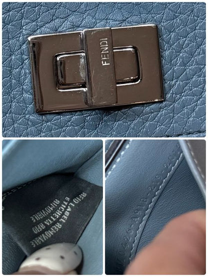 Fendi Selleria Peekaboo Micro Trifold Wallet Compact Wallet Leather Blue