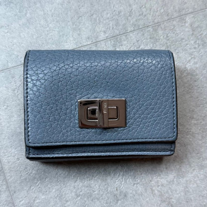 Fendi Selleria Peekaboo Micro Trifold Wallet Compact Wallet Leather Blue