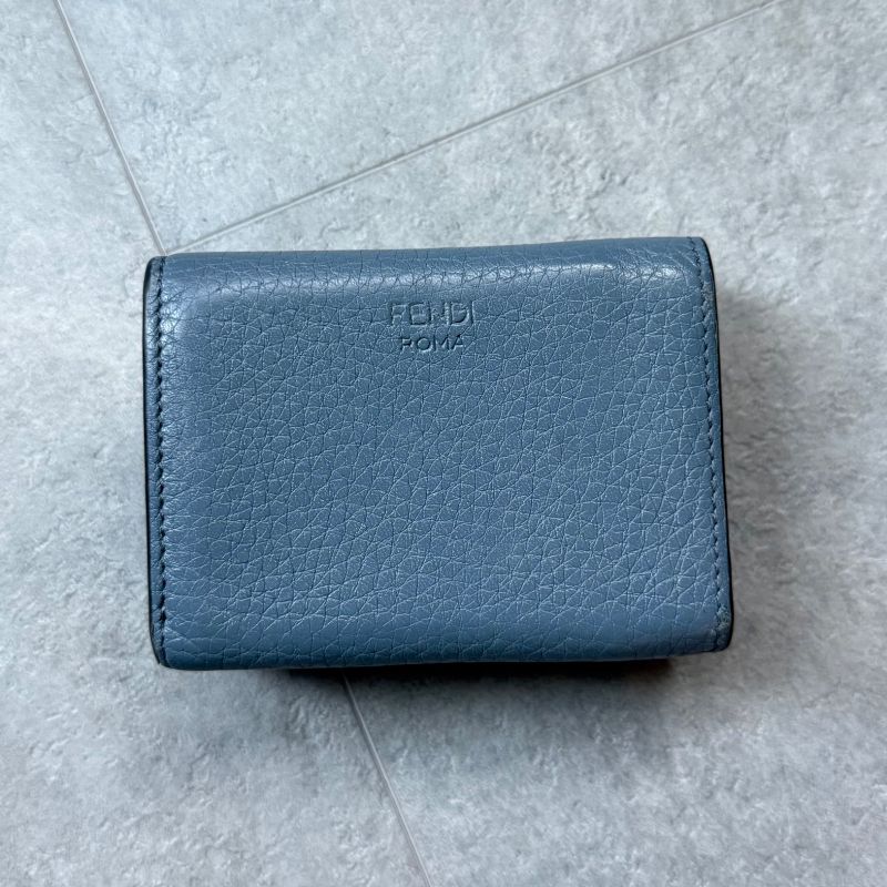 Fendi Selleria Peekaboo Micro Trifold Wallet Compact Wallet Leather Blue