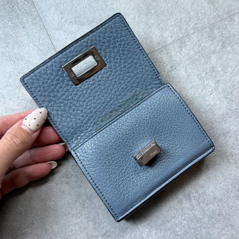 Fendi Selleria Peekaboo Micro Trifold Wallet Compact Wallet Leather Blue