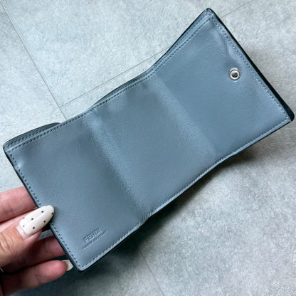 Fendi Selleria Peekaboo Micro Trifold Wallet Compact Wallet Leather Blue