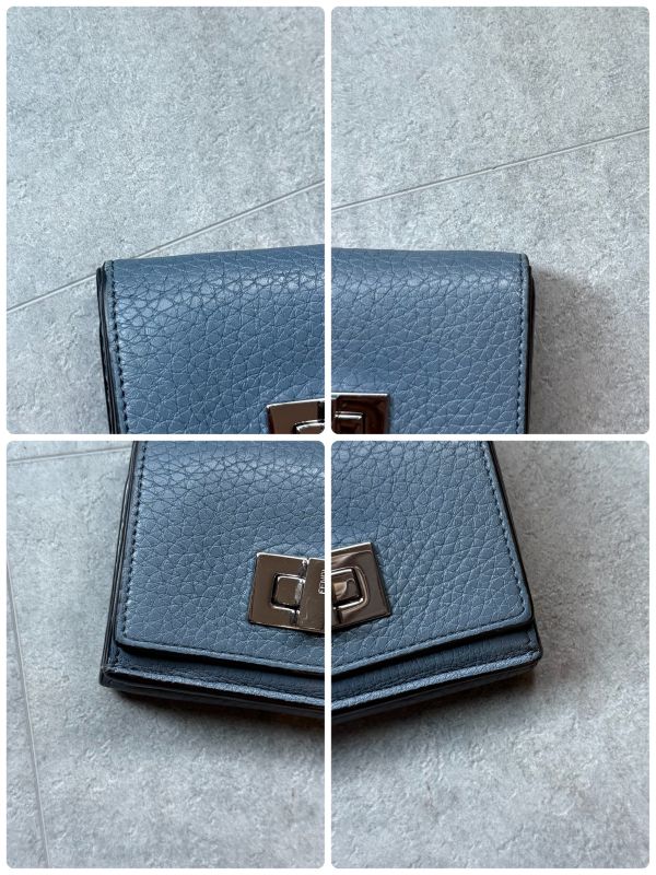 Fendi Selleria Peekaboo Micro Trifold Wallet Compact Wallet Leather Blue