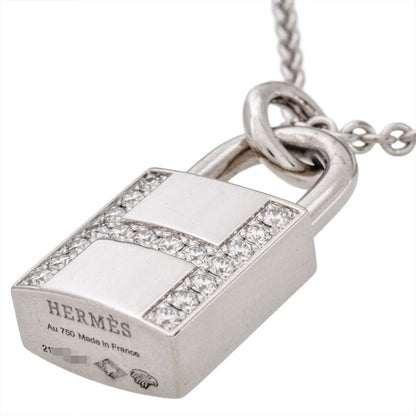 Hermes Amulet Cadenas Necklace 18k White Gold 9.4g Diamond Ladies