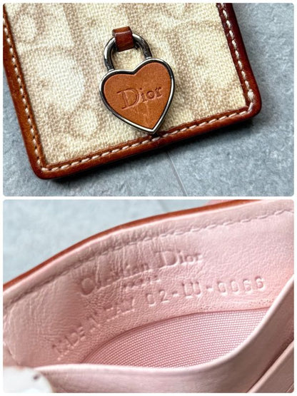 Christian Dior Card Case Pass Case Heart Charm Trotter Pvcleather Beige Brown