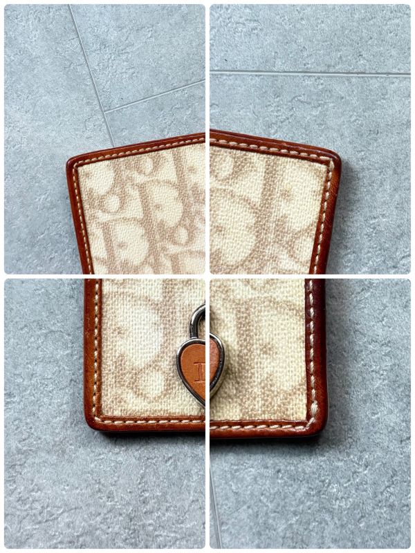 Christian Dior Card Case Pass Case Heart Charm Trotter Pvcleather Beige Brown