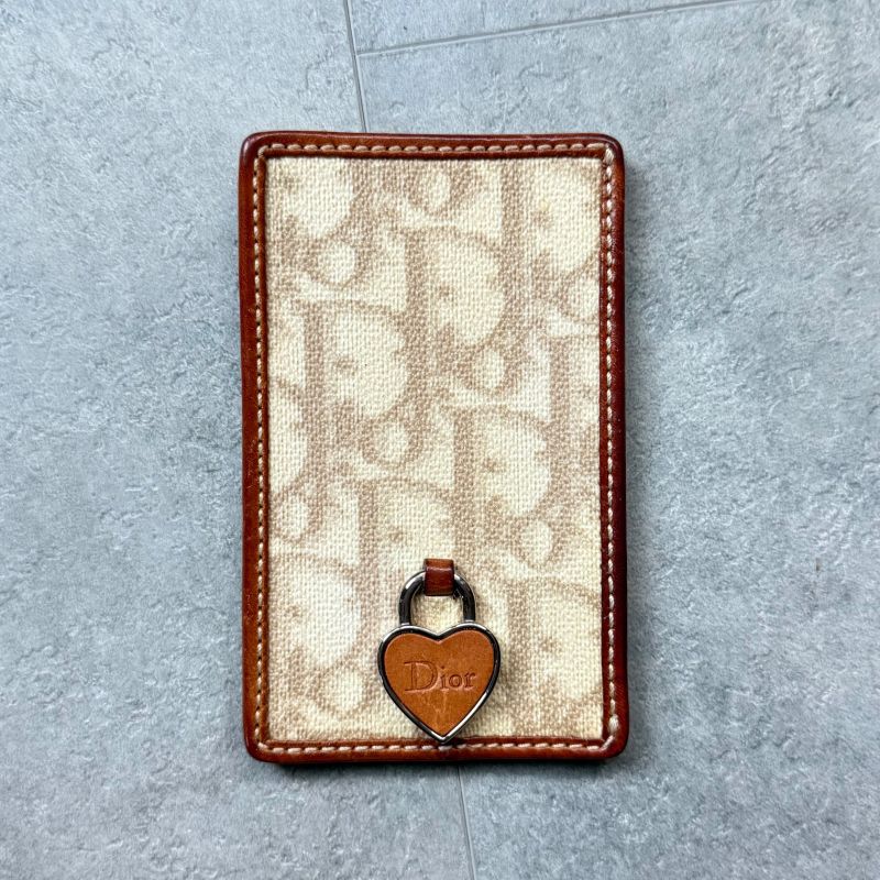 Christian Dior Card Case Pass Case Heart Charm Trotter Pvcleather Beige Brown