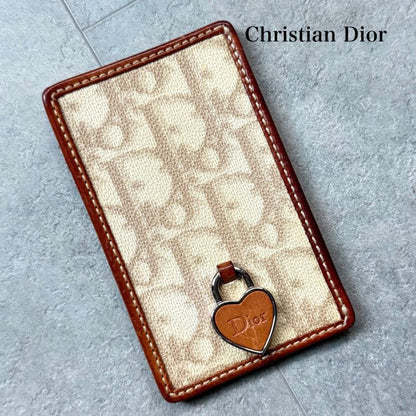 Christian Dior Card Case Pass Case Heart Charm Trotter Pvcleather Beige Brown
