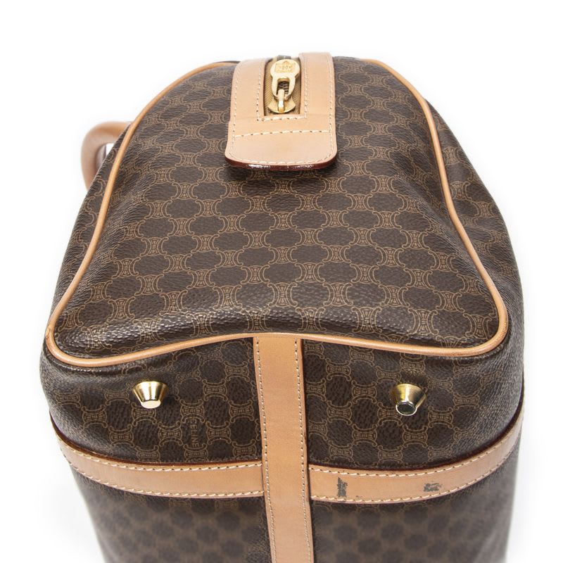 Celine Vintage Small Boston Brown Beige Macadam PVC Canvas AB