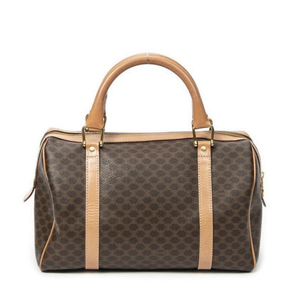 Celine Vintage Small Boston Brown Beige Macadam PVC Canvas AB