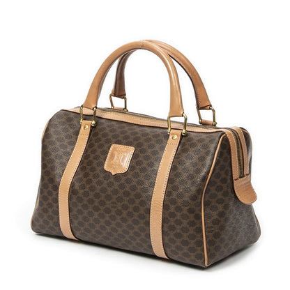 Celine Vintage Small Boston Brown Beige Macadam PVC Canvas AB