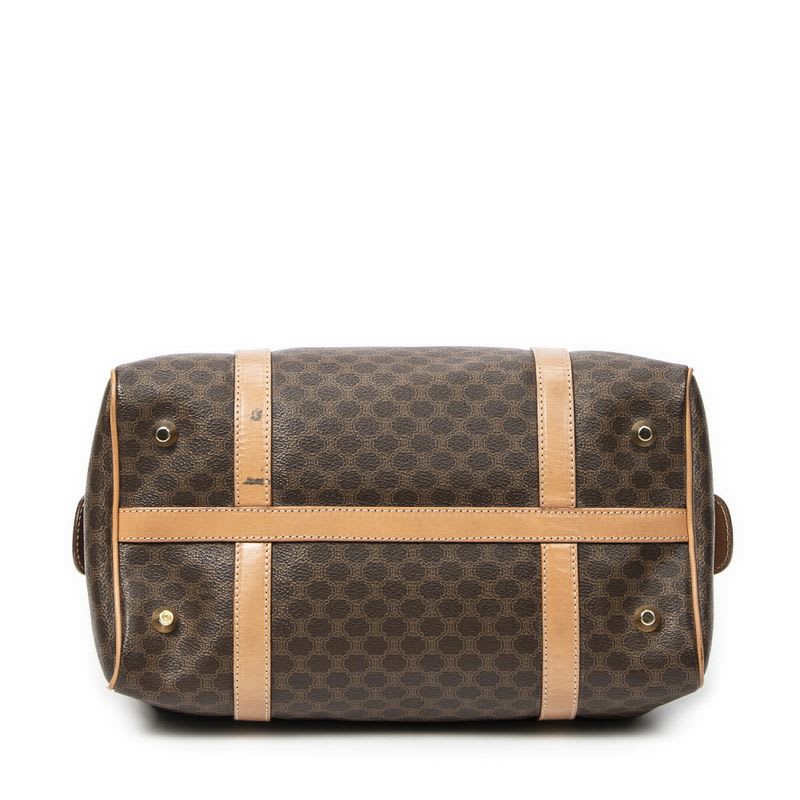 Celine Vintage Small Boston Brown Beige Macadam PVC Canvas AB