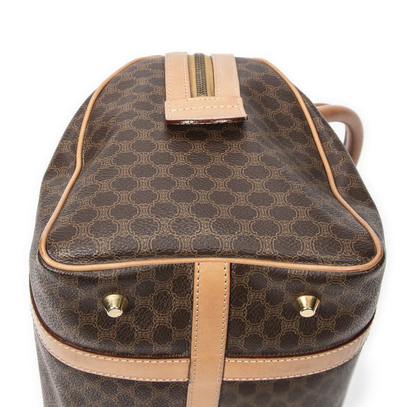 Celine Vintage Small Boston Brown Beige Macadam PVC Canvas AB