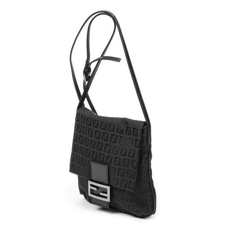 Fendi Small Flap Crossbody Black Zucchino Canvas