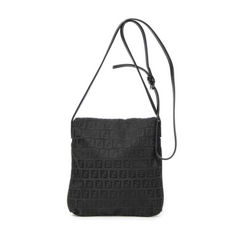 Fendi Small Flap Crossbody Black Zucchino Canvas