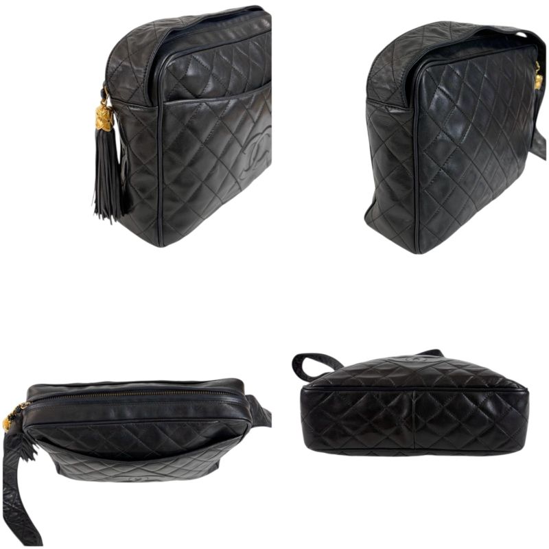 Chanel Matelasse Shoulder Bag with Tassel Charm Coco Mark Matelasse Black