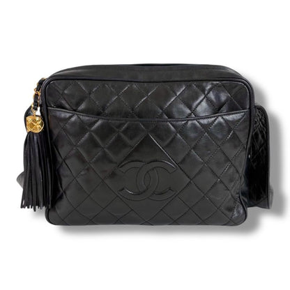 Chanel Matelasse Shoulder Bag with Tassel Charm Coco Mark Matelasse Black