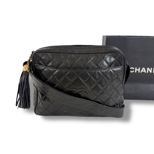 Chanel Matelasse Shoulder Bag with Tassel Charm Coco Mark Matelasse Black
