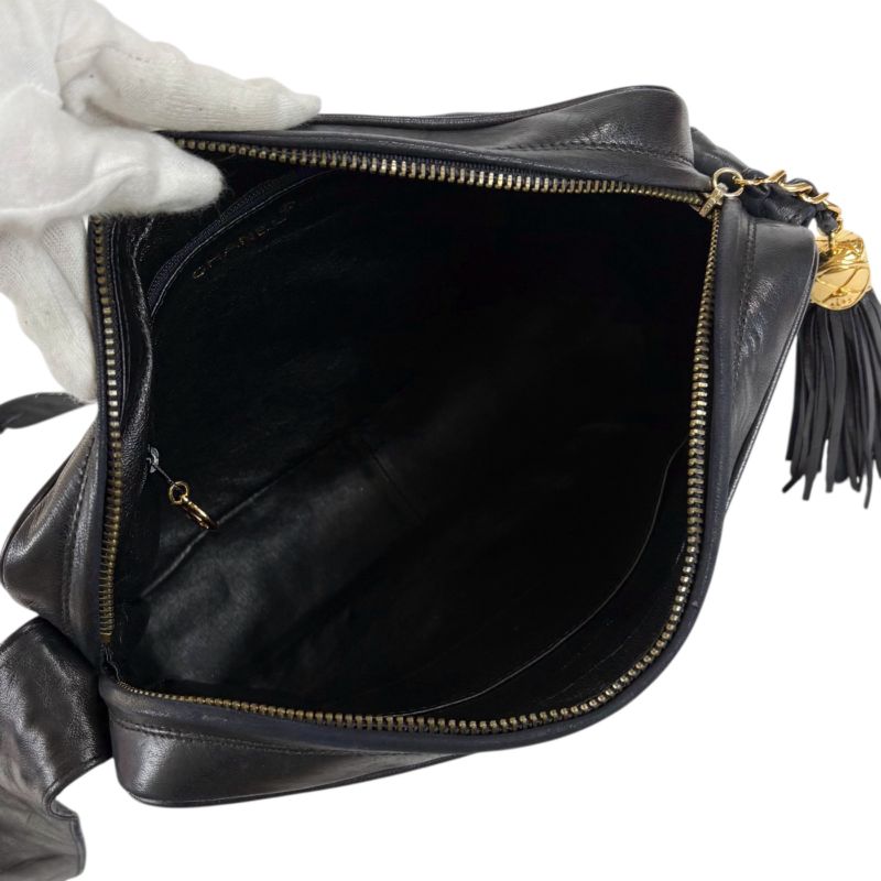 Chanel Matelasse Shoulder Bag with Tassel Charm Coco Mark Matelasse Black