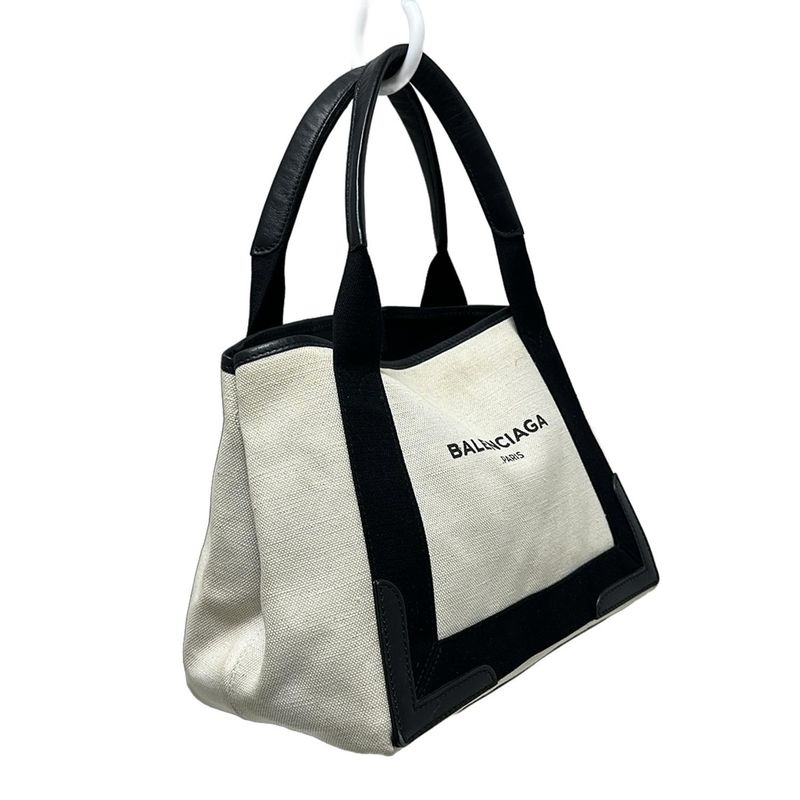 Balenciaga Tote Bag Navy Cabas S 339933 Ivory and Black Leather
