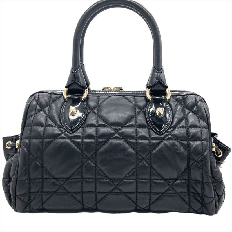 Dior Handbag Leather Black Gold Hardware Cannage Women's