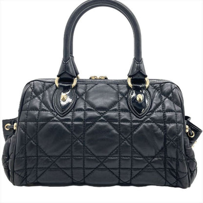 Dior Handbag Leather Black Gold Hardware Cannage Women's