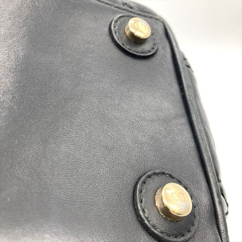 Dior Handbag Leather Black Gold Hardware Cannage Women's