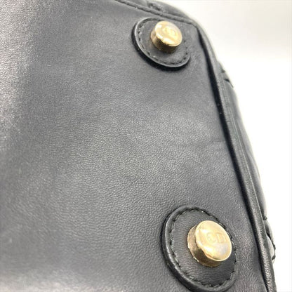 Dior Handbag Leather Black Gold Hardware Cannage Women's