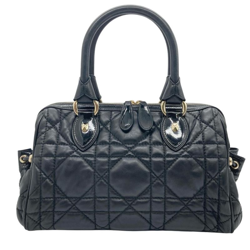 Dior Handbag Leather Black Gold Hardware Cannage Women's