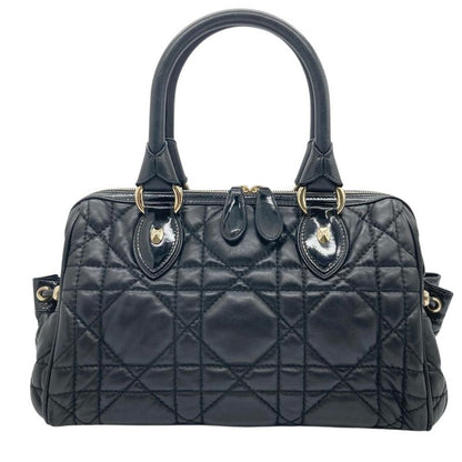 Dior Handbag Leather Black Gold Hardware Cannage Women's