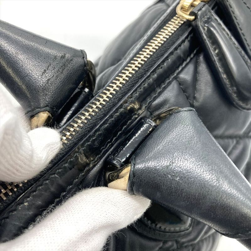 Dior Handbag Leather Black Gold Hardware Cannage Women's