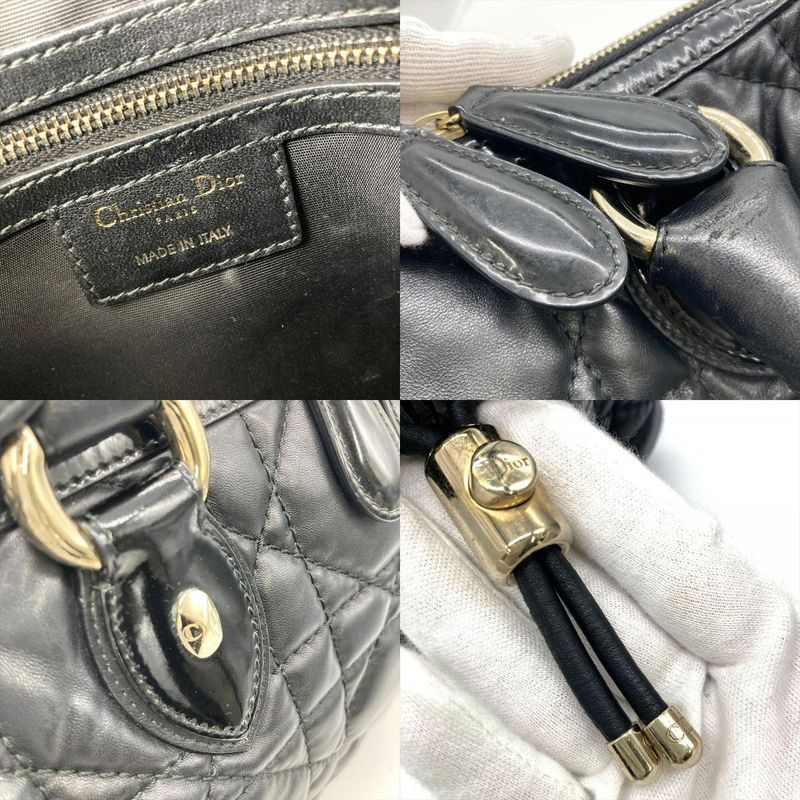 Dior Handbag Leather Black Gold Hardware Cannage Women's