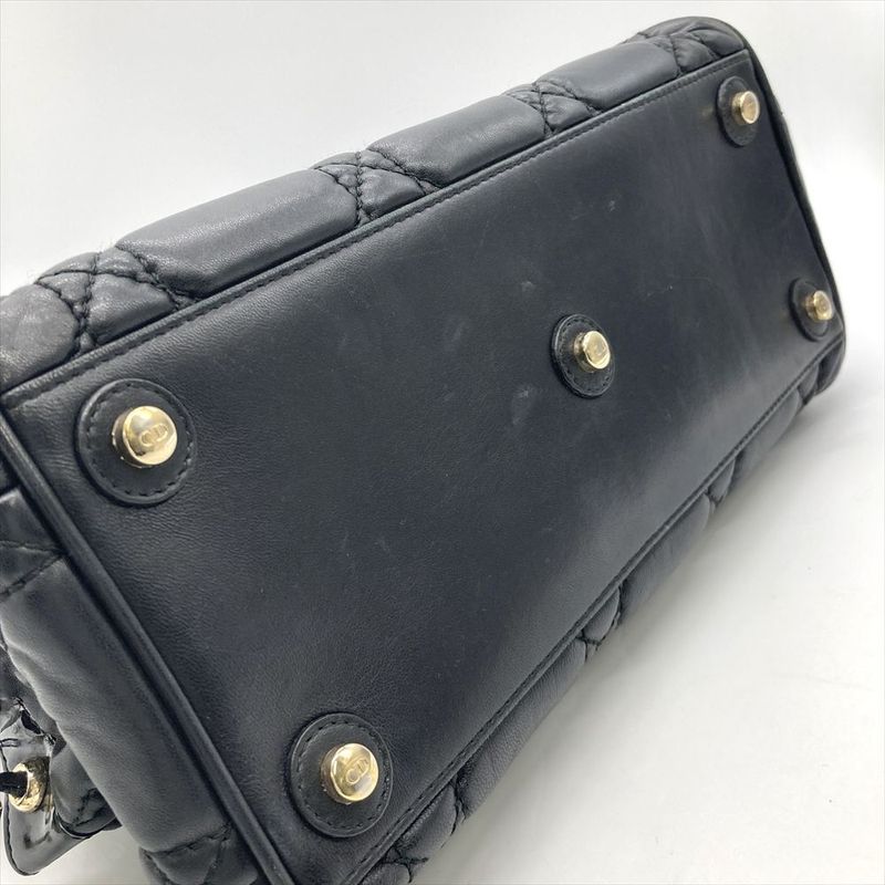 Dior Handbag Leather Black Gold Hardware Cannage Women's