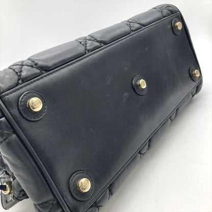 Dior Handbag Leather Black Gold Hardware Cannage Women's