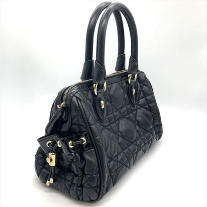 Dior Handbag Leather Black Gold Hardware Cannage Women's