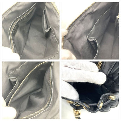 Dior Handbag Leather Black Gold Hardware Cannage Women's