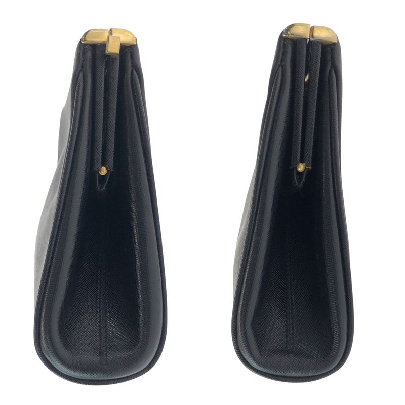 Prada Vintage Saffiano Logo Black Gold Hardware Leather Second Bag Clutch Bag