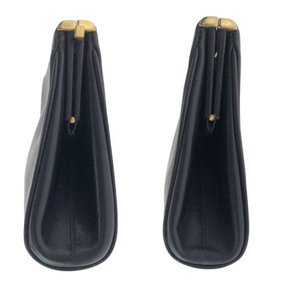 Prada Vintage Saffiano Logo Black Gold Hardware Leather Second Bag Clutch Bag