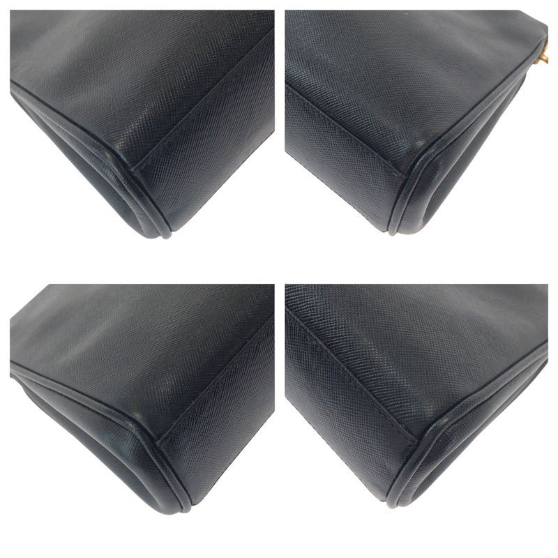 Prada Vintage Saffiano Logo Black Gold Hardware Leather Second Bag Clutch Bag
