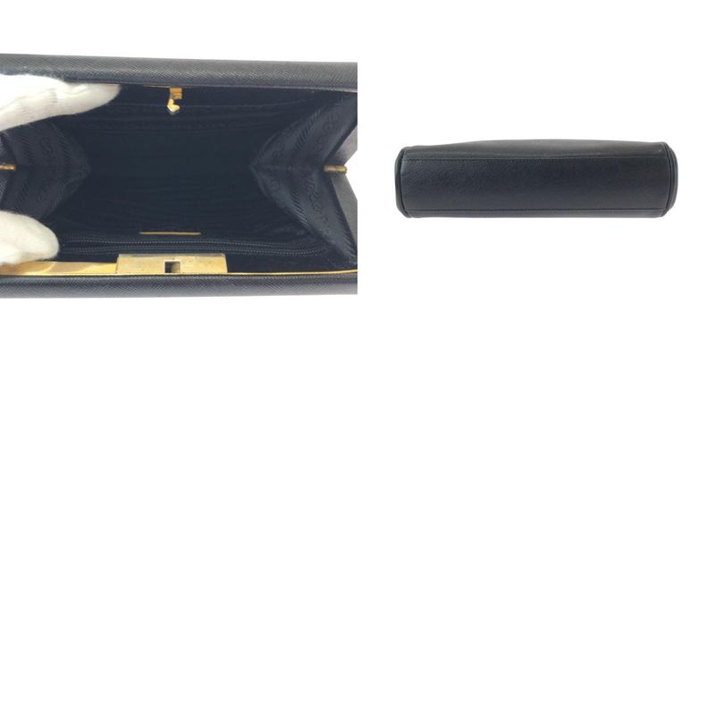 Prada Vintage Saffiano Logo Black Gold Hardware Leather Second Bag Clutch Bag