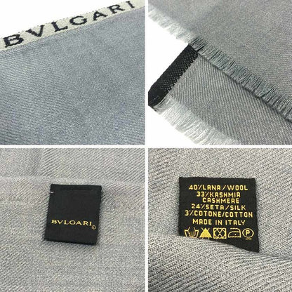 Bvlgari Bvlgari Shawl Wool Cashmere Silk Greyish Blue Excellent Condition
