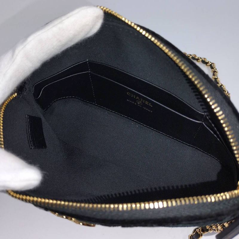 Chanel Chain Shoulder Pouch Velvet Black