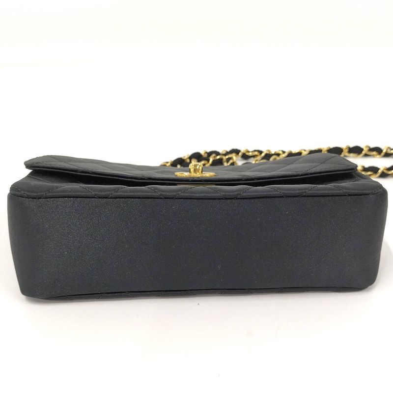 Chanel Mini Matelasse Chain Shoulder Bag Satin Black