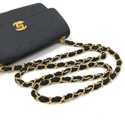 Chanel Mini Matelasse Chain Shoulder Bag Satin Black